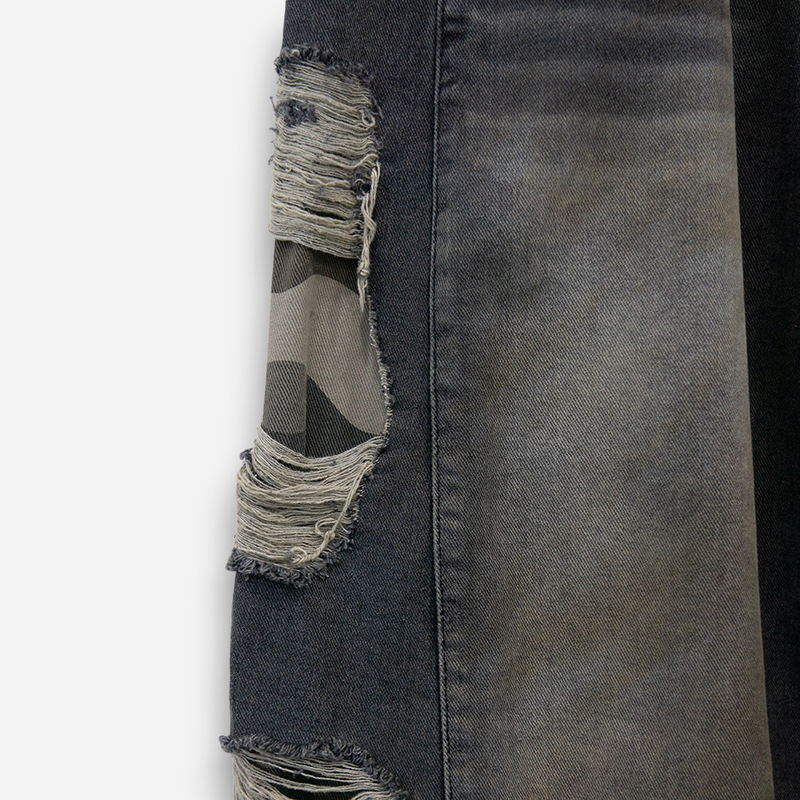 Destroyed Camouflage Denim Pants