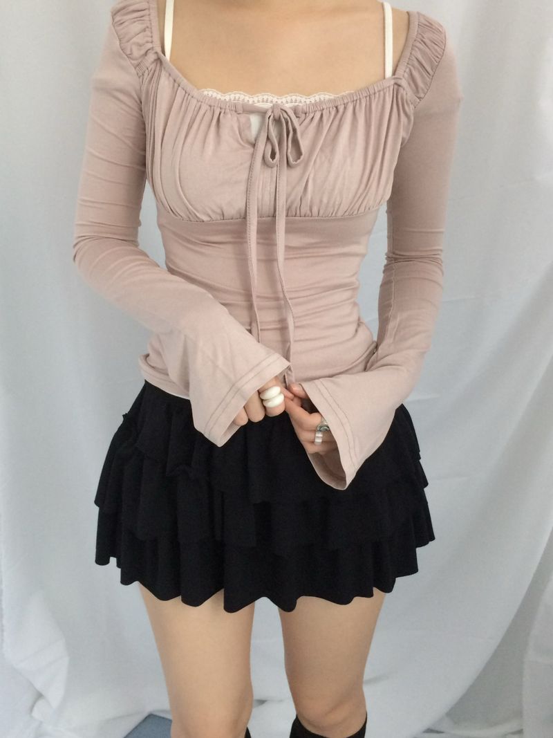 Slim Fit Ribbon Shirring Top