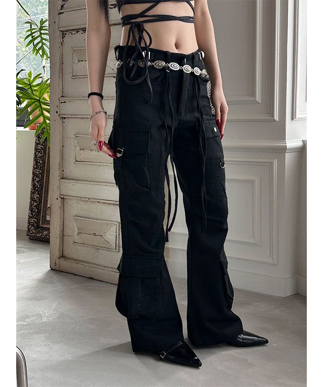 Strap pin tuck pocket pants