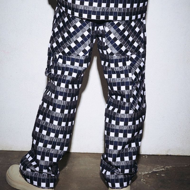 NAVY CHECKERED BAGGY PANTS