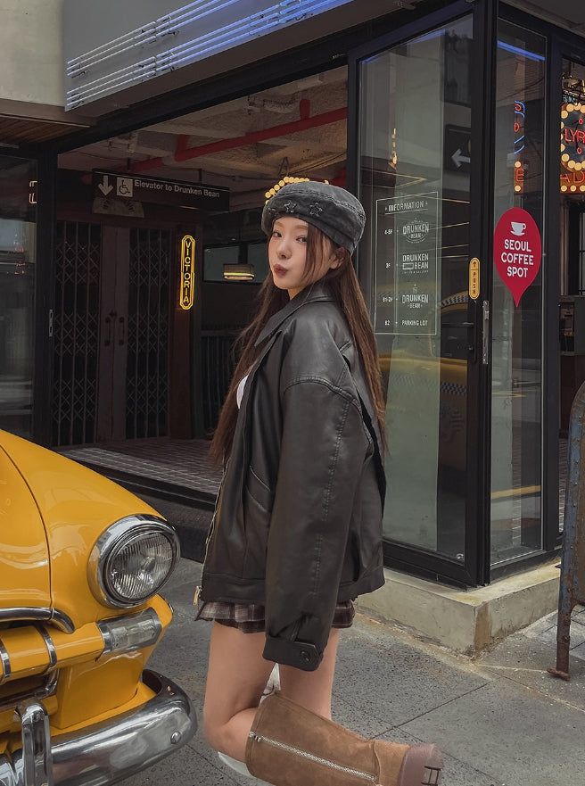 Onta cut leather bomber jacket