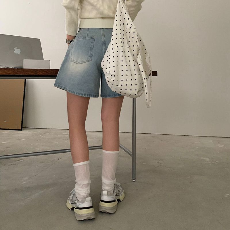 [BELLIDE MADE] Pintuck A-line denim shorts