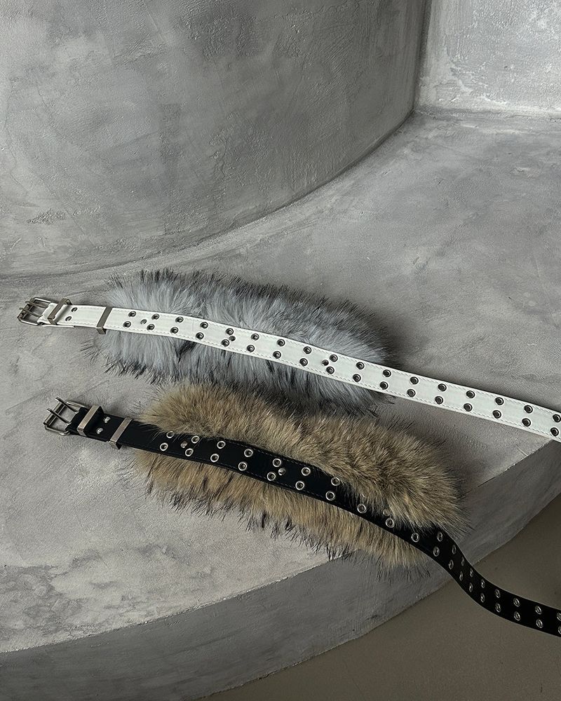 Punching mink fur layered belt