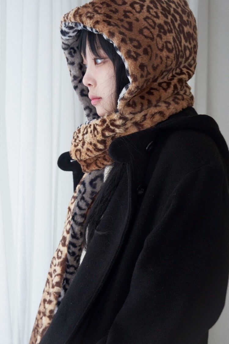 Leopard reversible hood muffler (brown)