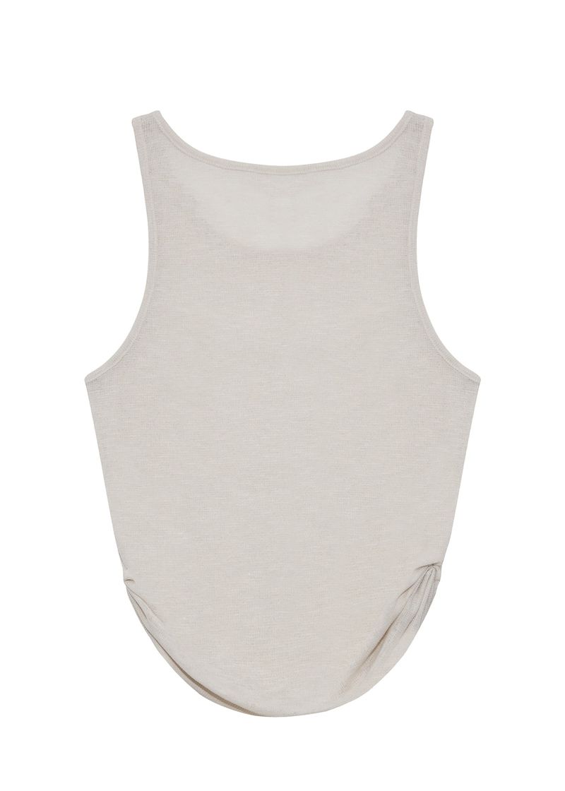 Linen Shirring Sleeveless Top_Beige