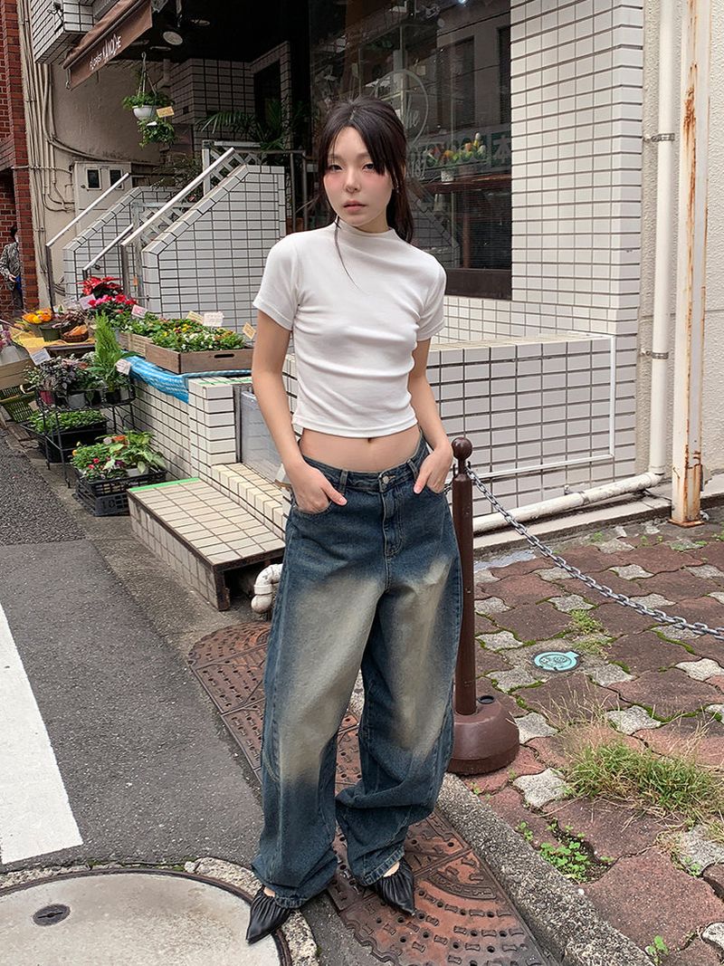 RIBBED HALF NECK TEE (4C)