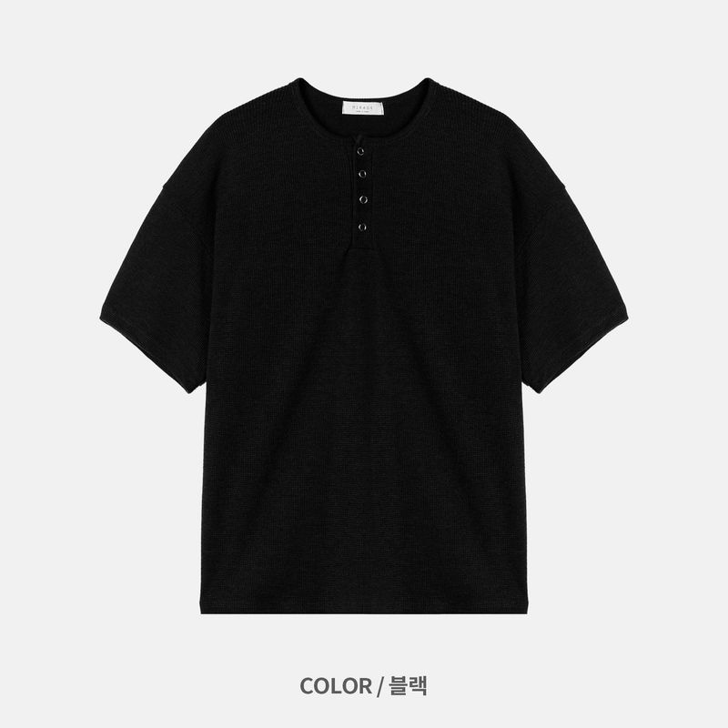 ワッフルヘンリーネックハーフTシャツ