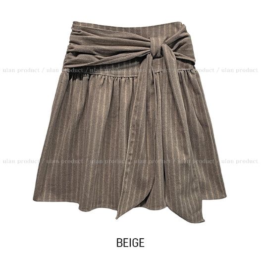 [wool 20%] Tir Stripe Tie Midi Skirt