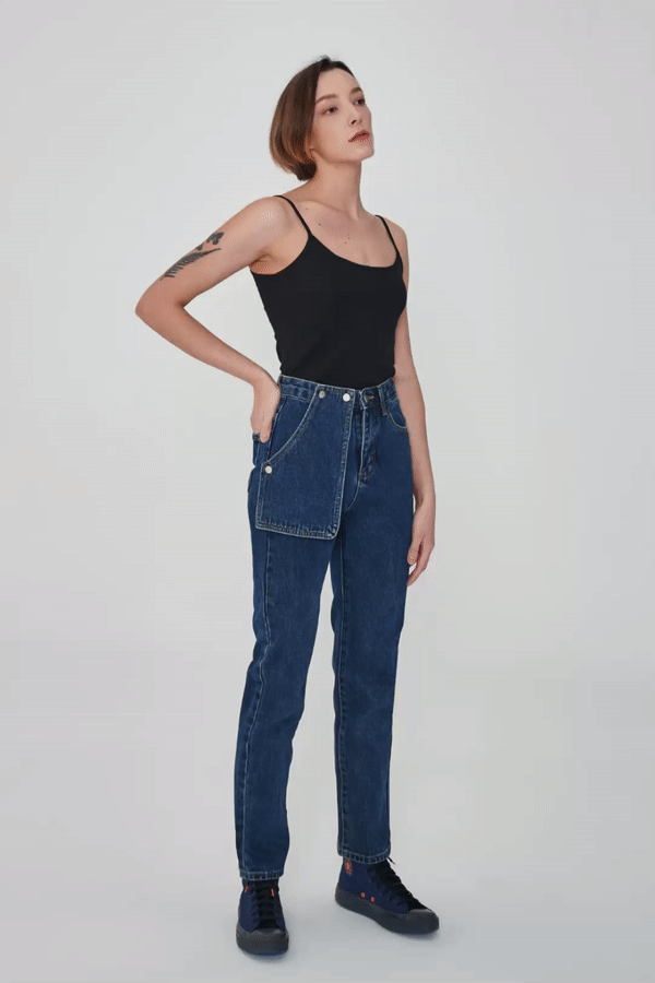 STRAIGHT FIT SNAP POCKET DENIM PANTS [6888]