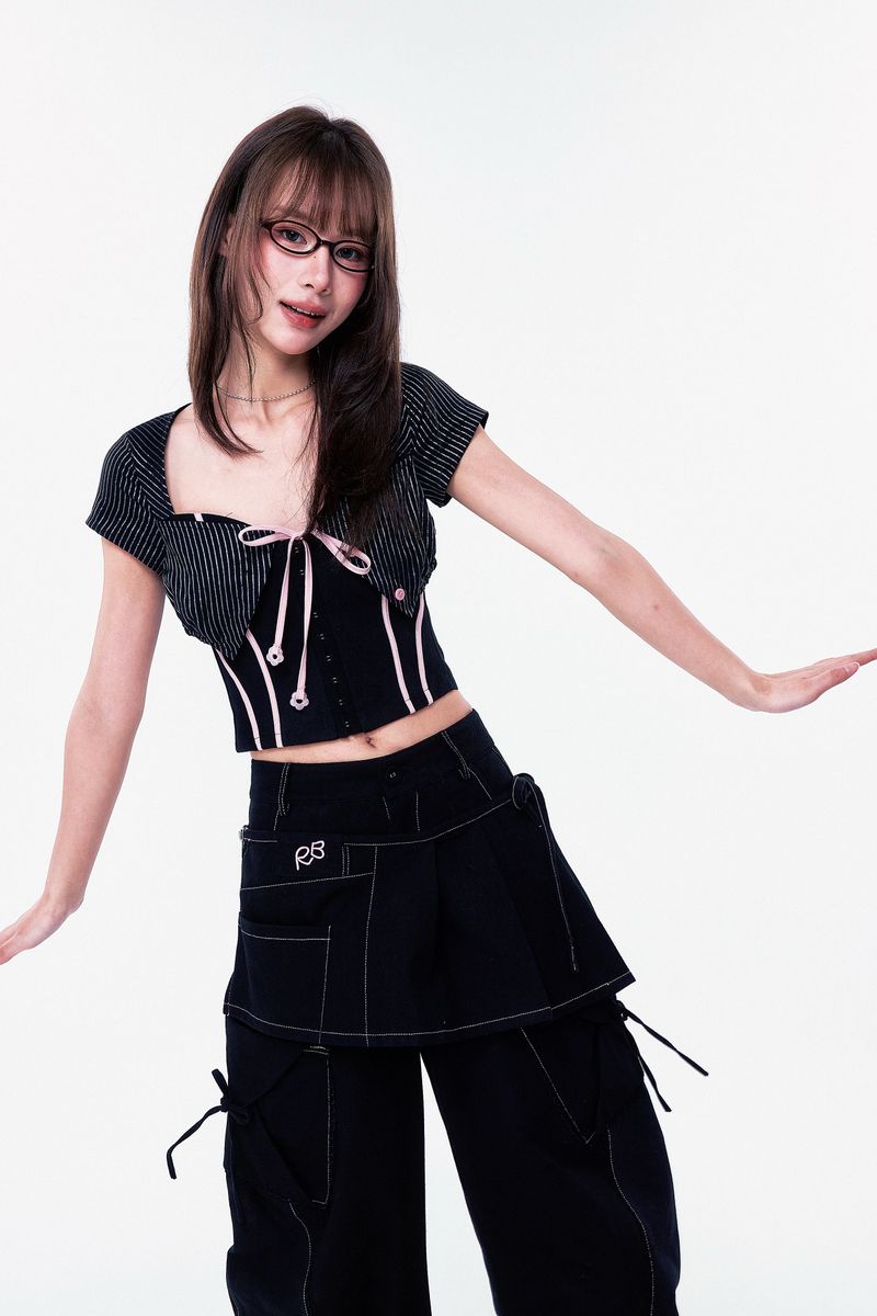 PLÜF Tie Front Bustier (Black)