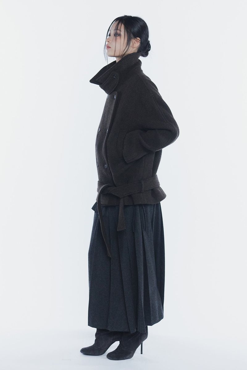 AMBER BELTED DOUBLE COAT brown