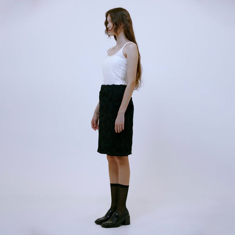 Chiffon Flower Midi Skirt (BLACK)