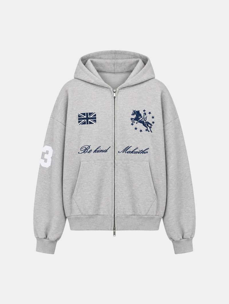 Sporty Patch Two-Way Hoodie Zip-Up