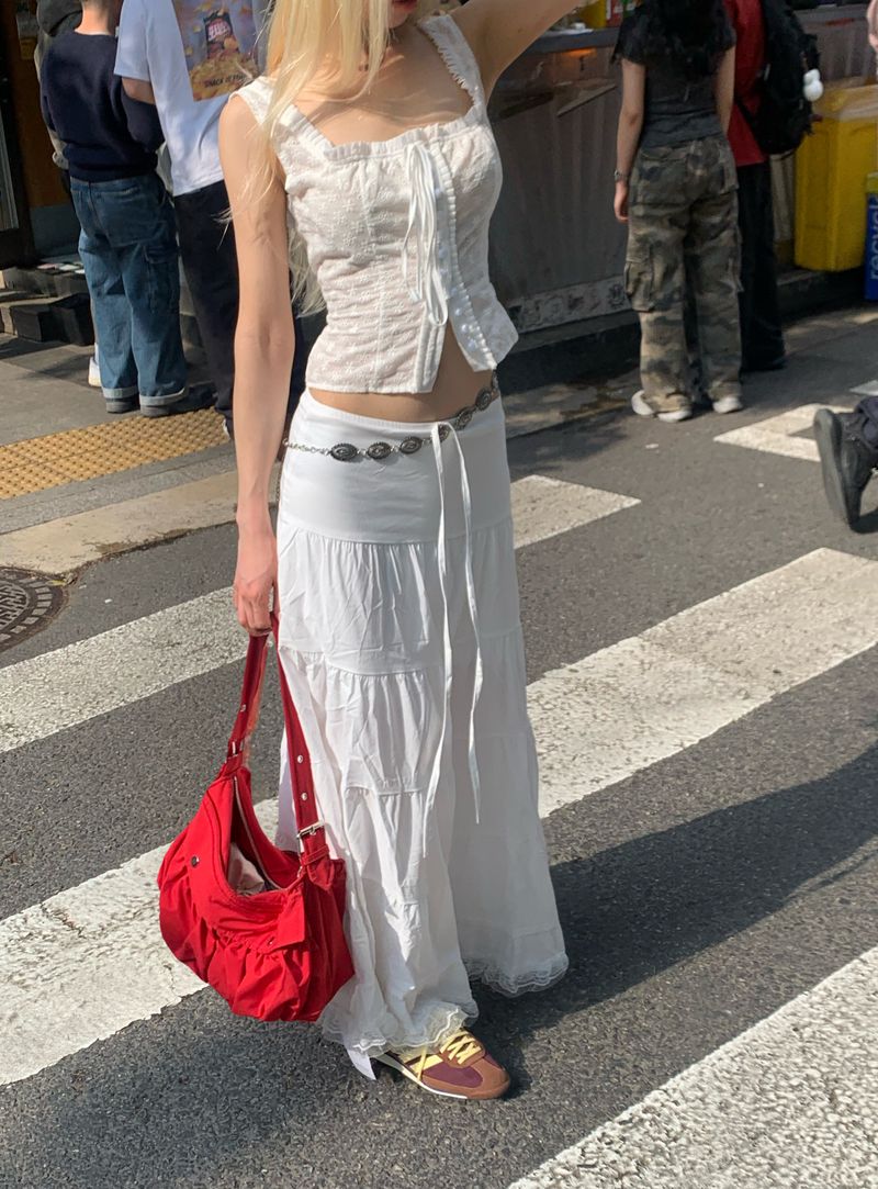 maxi white long skirt