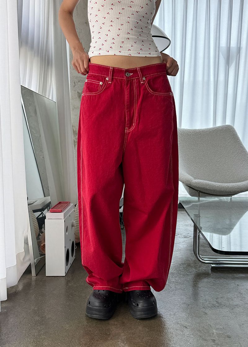 COLOR STITCH WIDE PANTS