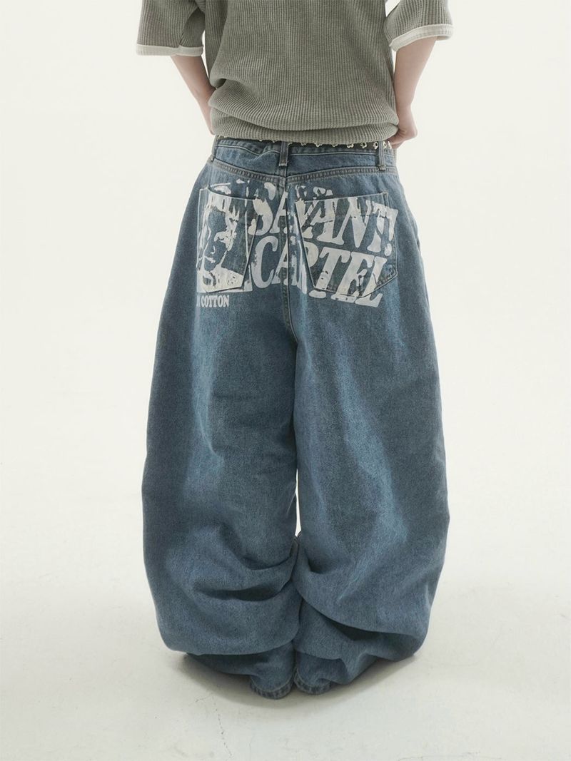 Cattle painting denim pants -2C