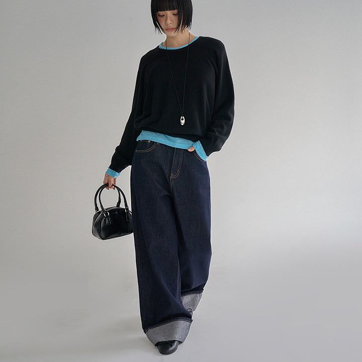[made/4size] [Tinde] Roll-Up Raw Denim Wide Pants -2color