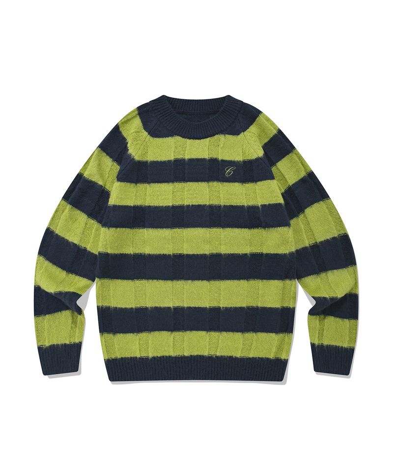 CHUCK（チャック）の「ストライプブラッシュニットプルオーバー/CHUCK STRIPE BRUSH KNIT PULLOVER (OLIVE)（Tops）」
