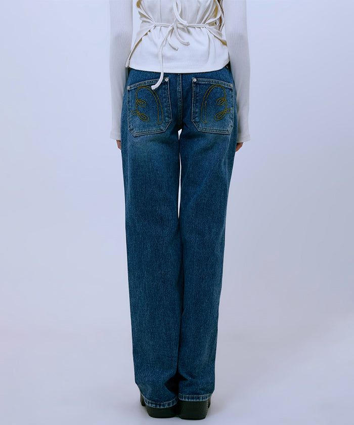 Washing Boots Cut Denim Pants (BLUE)