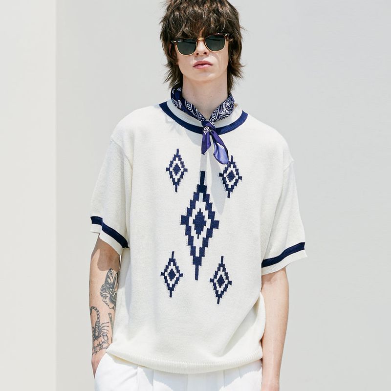 NAVAJO PATTERN RINGER HALF KNIT CREAM