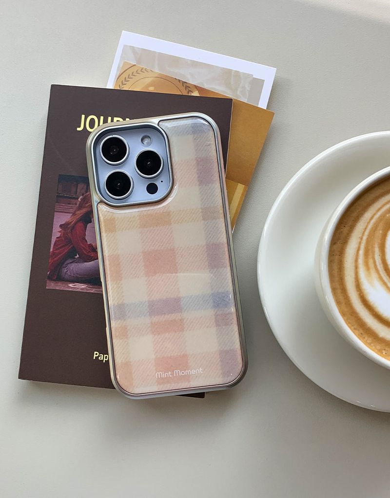 [MADE]コージーチェック シルバー エポキシバンパー iPhoneケース