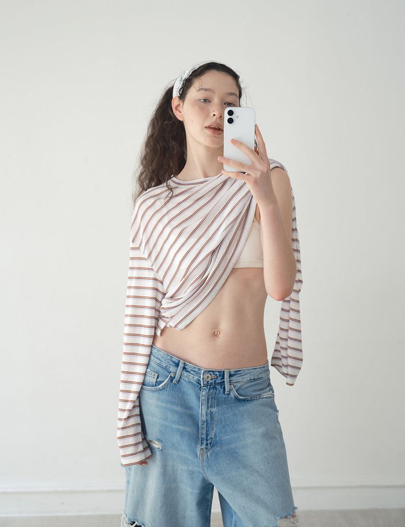 Sheer Stripe Long Sleeve Tee_White