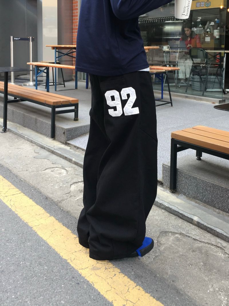 Numbering 92 Embroidered Cotton Wide Pants 3C