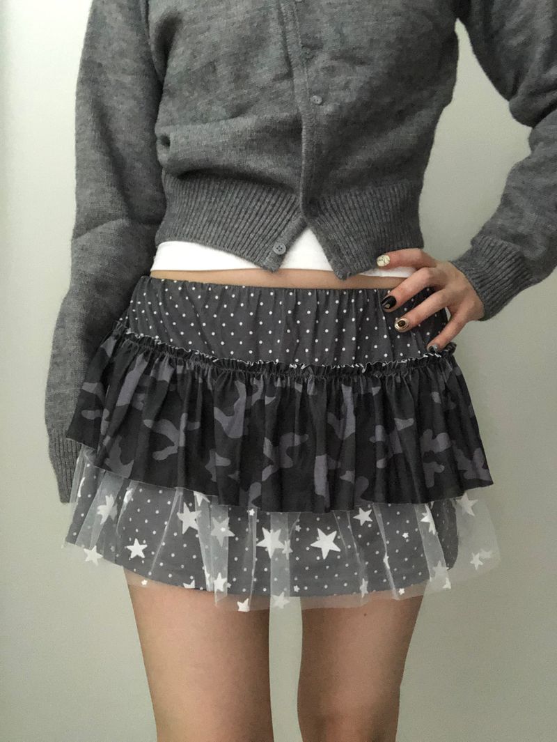 Gray Dot Camo Lace Skirt