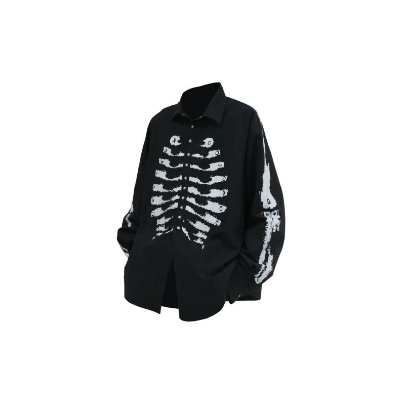 RELABEL('BONE) Lyocell cotton texture, rock pattern, bone gemstone, rivet button, silhouette, long-sleeved shirt