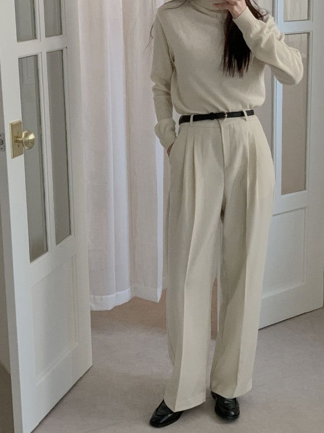 luch wool pintuck wide slacks