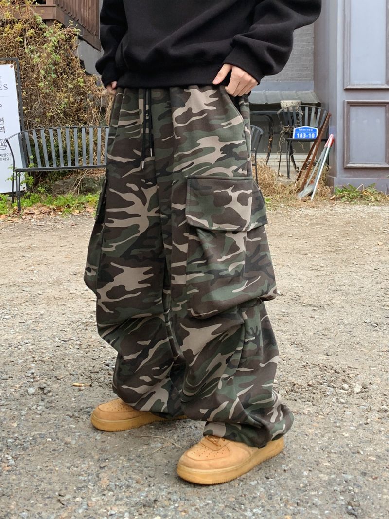 Brushed) Military cargo sweatpants