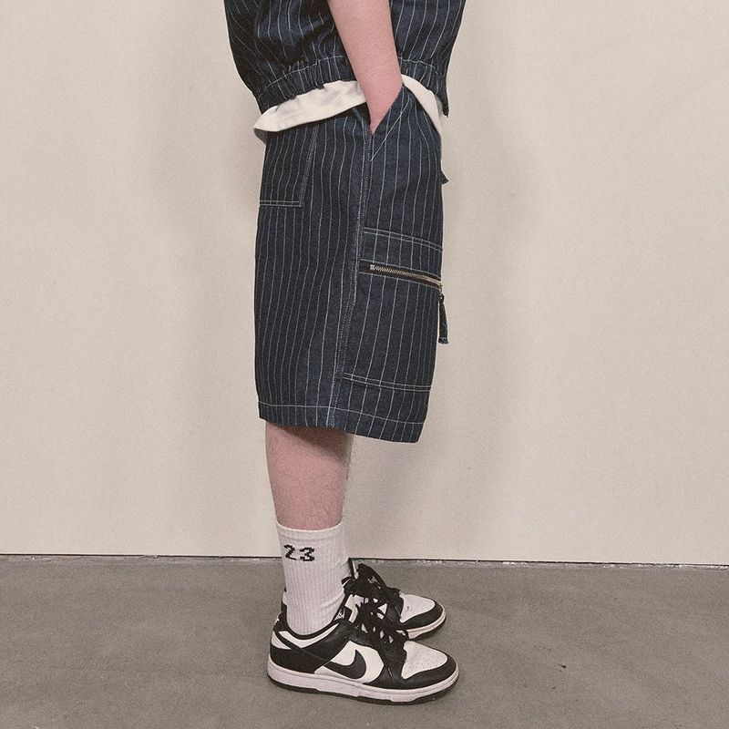 stripe denim shorts_blue
