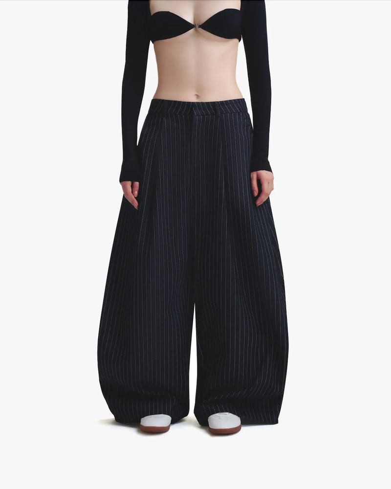 PUSH PUSH PP STRIPES PANTS ストライプワイドパンツ（ブラック