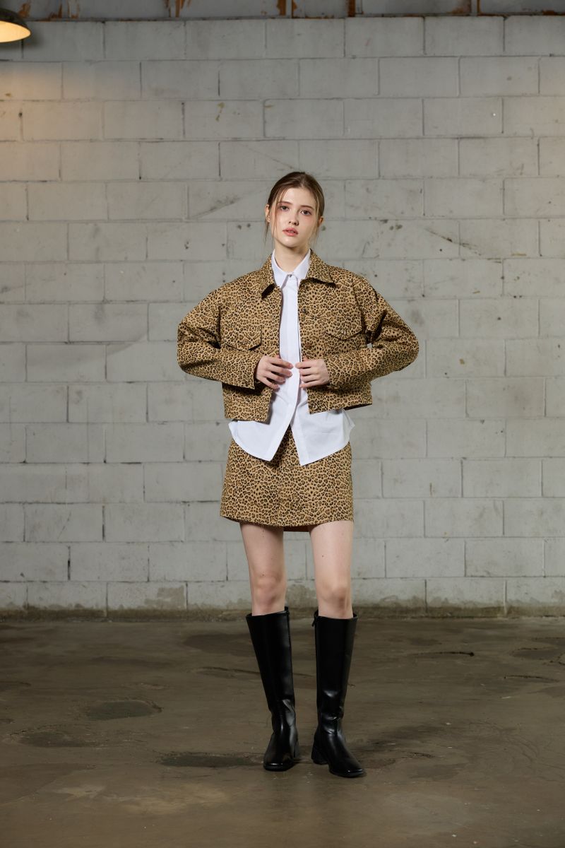 LEOPARD TRUCKER JACKET / BEIGE