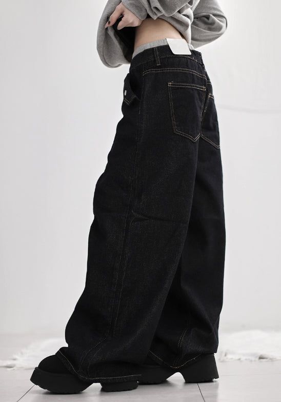Band-layered low denim pants