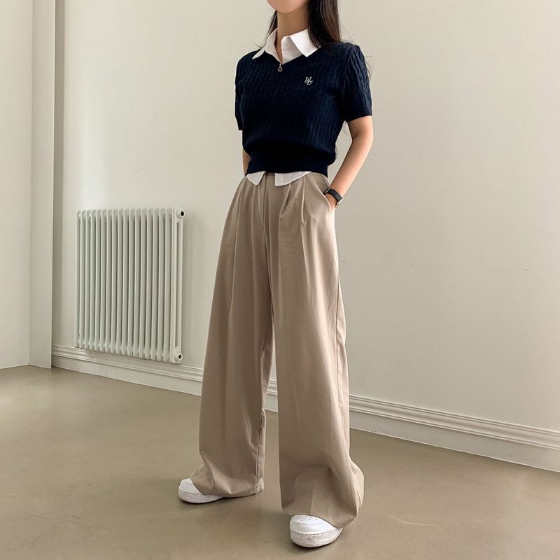 [Bellide made / Short, Long] Summer version two-pintuck wide slacks
