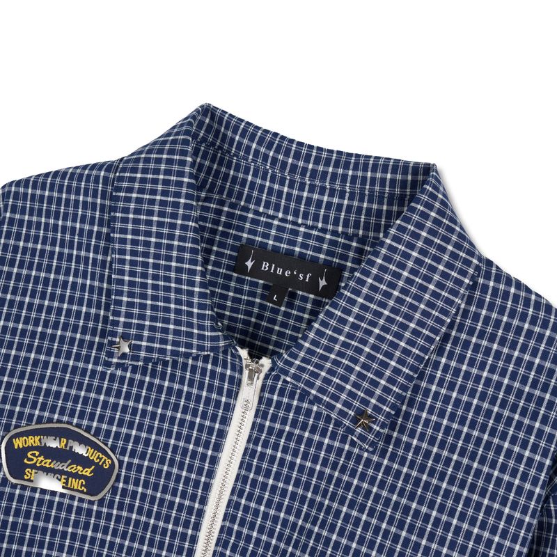 Bluesf  Two way Checkered Short Blouson