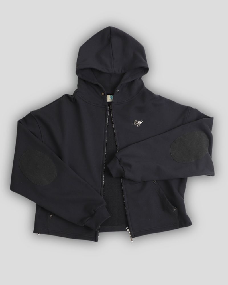Silver Logo Docking Crop Hood Zip-Up Charcoal