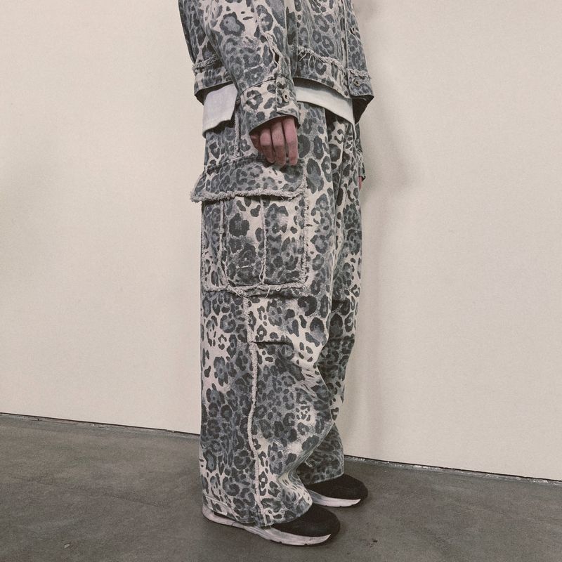leopard grunge wide pants_grey