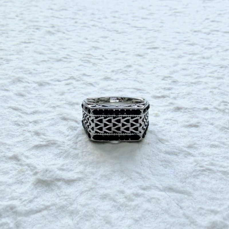 Black Silver Carved Ring