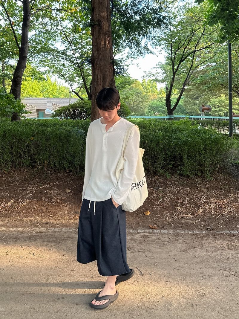 Waffle Over Henley neck Long sleeve