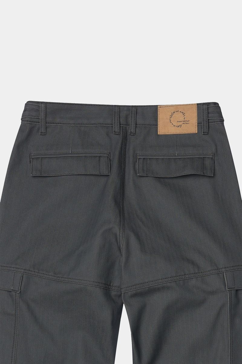 4 Panel Cargo Pockets Herringbone Twill Pants (Gray)