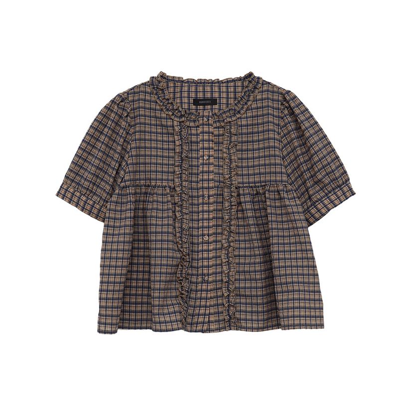 Check Frill Blouse (beige)