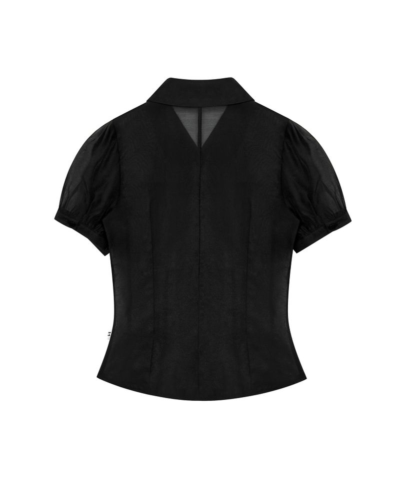 SHIRRING SHEER BLOUSE BLACK