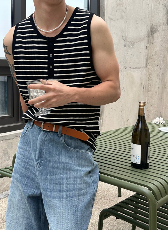[S/S] Stripe henry neck sleeveless(3color)