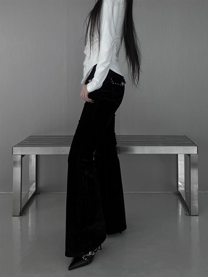 velvet stud bootcut pants