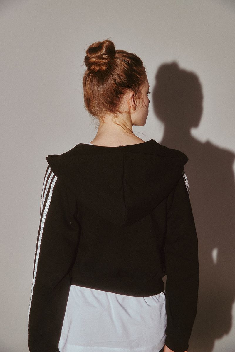 Lace Tape Hood Zip-Up Black