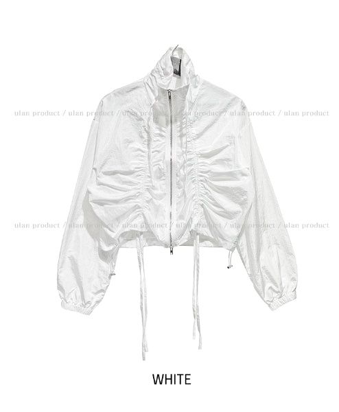 Sunlit strap shirring nylon zip-up jacket