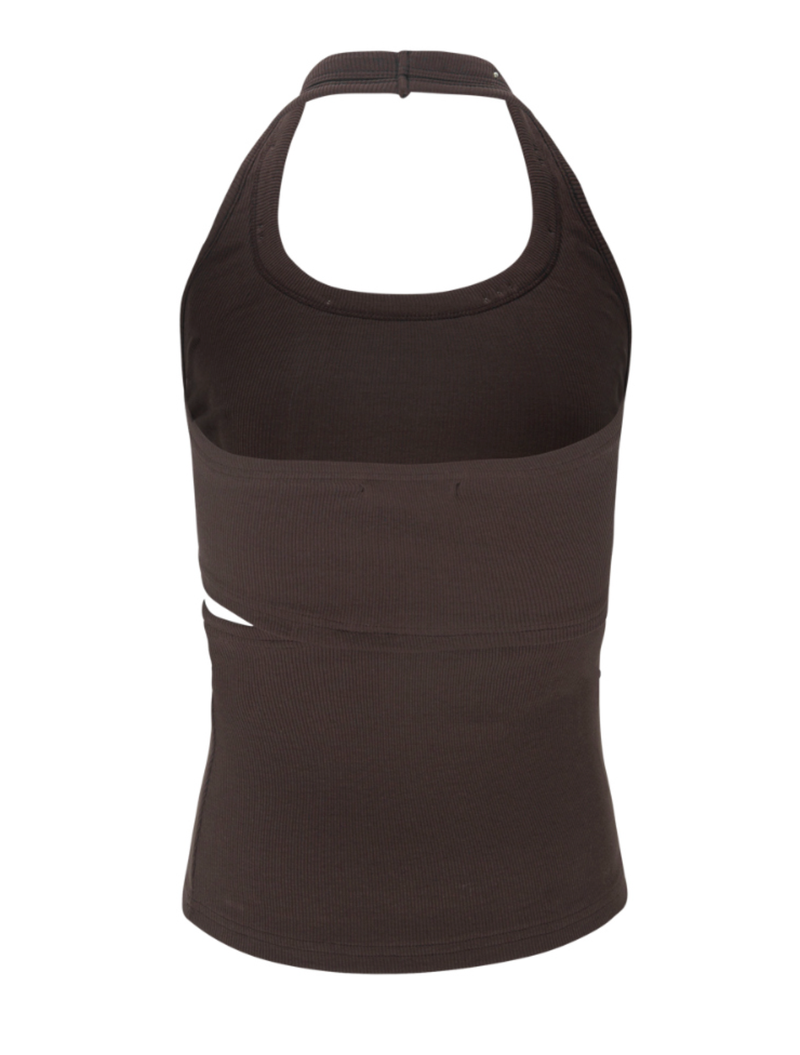 STUD HALTER TANKTOP - CHOCO BROWN