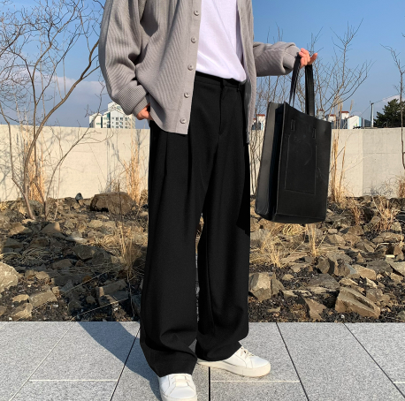 Deface Front Turtle Back Banding Wide Slacks